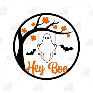 Hey Boo Door Hanger SVG – Halloween Ghost Round Sign Cut File