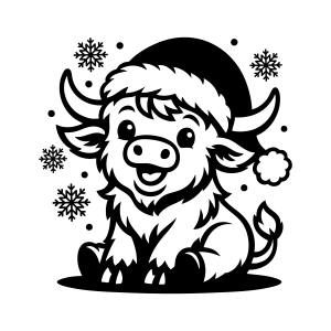 Highland Christmas Cow SVG, Cute Baby Cow Clipart Christmas SVG