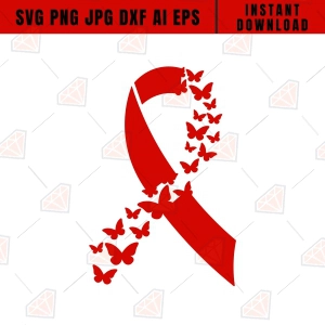 Hiv Ribbon SVG, Red Ribbon with Butterflies SVG Svg