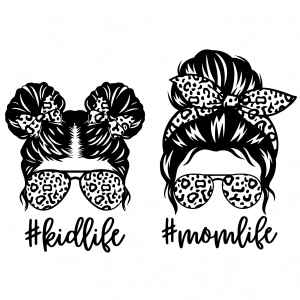 Black Leopard Momlife & Kidlife SVG Cut File Messy Bun SVG