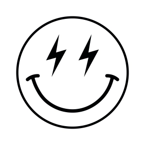Lightning Smiley Face Outline SVG, Retro Bolt Smiley SVG Vector Files Vector Illustration