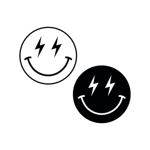 Lightning Smiley Faces SVG Bundle, Retro Bolt Smile SVG Instant Download Vector Illustration