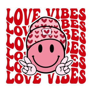 Love Vibes with Smiley Face SVG, Instant Download Valentine's Day SVG