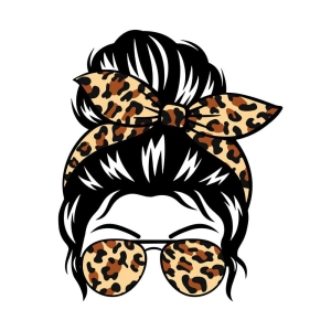 Messy Bun Leopard SVG File, Messy Bun Instant Download Messy Bun SVG