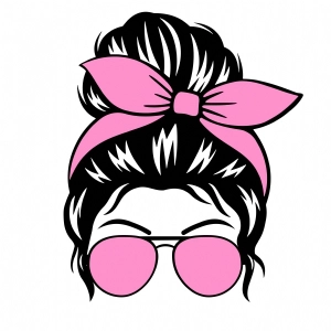 Messy Bun Mom Life with Pink Bandana SVG Cut File Messy Bun SVG