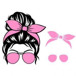 Messy Bun Mom Life with Pink Bandana SVG Cut File Messy Bun SVG