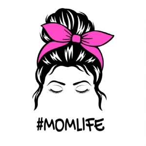 Messy Bun with Eyes Brow SVG Cut File | Mom Life Bandana SVG Messy Bun SVG