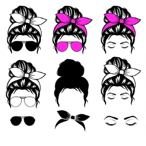 Messy Bun SVG Bundle, Mom Life with Glasses SVGs Messy Bun SVG