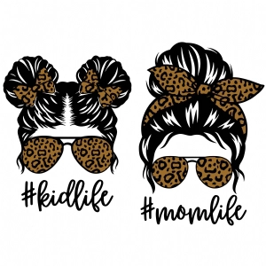 Mom Life Kid Life Messy Bun Leopard SVG Cut Files Messy Bun SVG