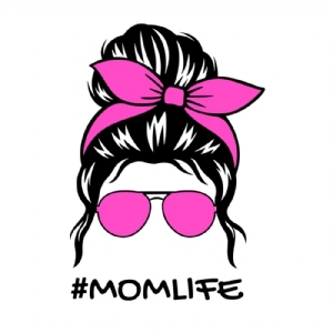 Pink Mom Life Messy Bun SVG Cut File | Bandana Messy Hair SVG Messy Bun SVG