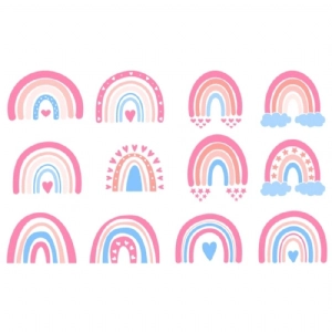 Pink Boho Rainbows SVG Bundle, Rainbow Clipart Sky/Space