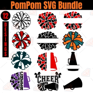 Pompom SVG Bundle (12 Designs), Cheerleader Pom Poms SVG