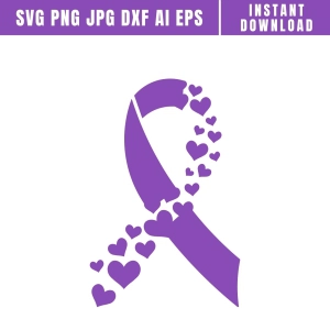 Purple Ribbon SVG with Hearts, Alzheimer's Awareness SVG Svg