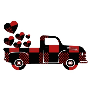Red Buffalo Plaid Christmas Truck with Heart SVG Cut File Christmas SVG