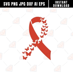 Red Ribbon SVG with Butterflies, Marfan Syndrome SVG Svg
