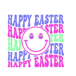 Retro Happy Easter with Smiley Face SVG, Digital Download Easter Day SVG