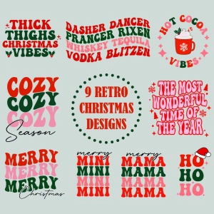Retro Christmas SVG Bundle, Vintage Merry Christmas SVG Files, Xmas Christmas SVG