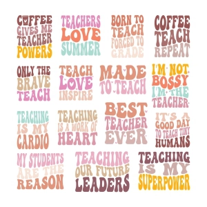 Retro Teacher SVG Bundle, Wavy Text Design Teacher SVG