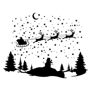 Santa Deer Sleight Scene SVG, Santa Claus Deer Sleight SVG Vector Files Christmas SVG