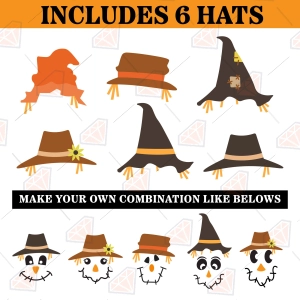 Scarecrow Faces SVG Bundle, Scarecrow Hats Designs