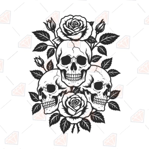 Skulls With Roses SVG – Gothic Floral Cut File