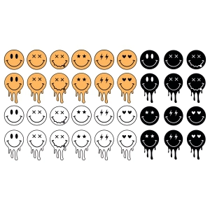 Smiley Face SVG Bundle, Retro Melting Smiley Face SVG Vector Files Vector Illustration