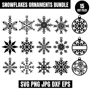 Snowflake Ornaments SVG Cut Files, 15 Designs