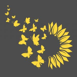 Sunflower with Butterflies SVG, Half Sunflower Half Butterflies Vector Files Flower SVG