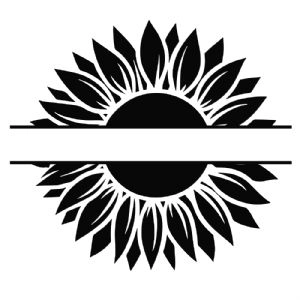 Silhouette of Sunflower Monogram SVG, Split Sunflower Instant Download Sunflower SVG