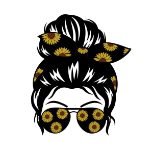 Sunflower Messy Bun SVG Cut File, Sunflower Mom SVG Messy Bun SVG