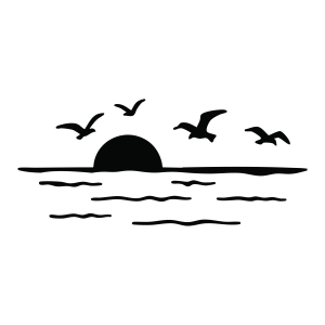 Sunset Ocean Scene SVG, Sunset SVG with Birds on Water Vector Objects