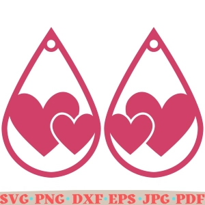 Teardrop Shape 2 Hearts Earring SVG, Digital Download Valentine's Day SVG