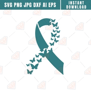 Tourette Syndrome SVG, Teal Ribbon SVG with Butterflies Svg