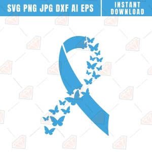 Trisomy 18 SVG, Blue Ribbon SVG with Butterflies Svg