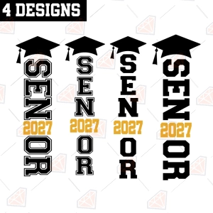 Vertical Senior 2027 SVG Bundle, 4 Senior Sleeve SVG Designs with Grad Cap