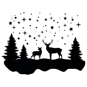 Winter Scene with Deers SVG Clipart, Winter Deer SVG Instant Download Vector Illustration
