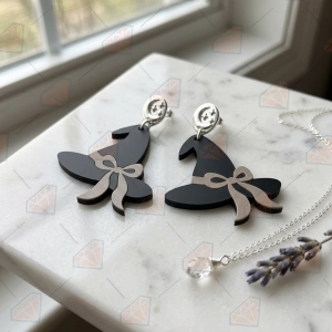 Witch Hat Bow Earring SVG – Halloween Earring Cut File