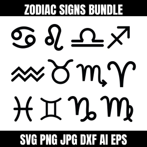 Zodiac Sign SVG Bundle, 12 Designs